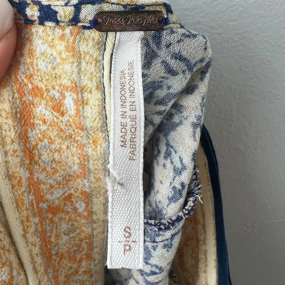 FREE PEOPLE Blue Yellow Romper Floral Once Upon a Summertime Bell Sleeve Small S - Picture 9 of 9